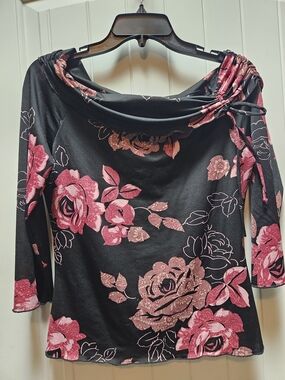 Charlotte Russe Black Top with Pink Floral Accents
